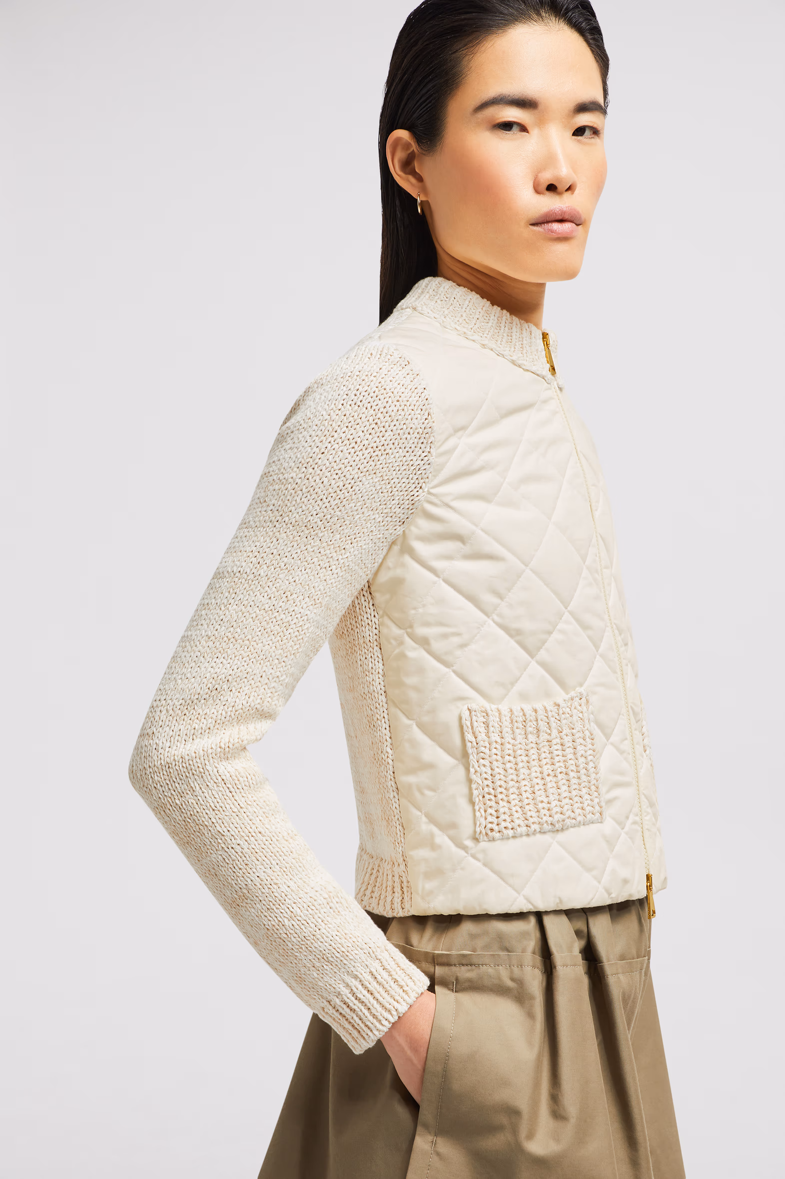 Cárdigan acolchado de algodón con cremallera Mujer Blanco Moncler 6